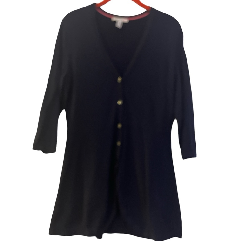 Isaac Mizrahi navy cardigan sweater, size S, 3/4 sleeves. Button down.
